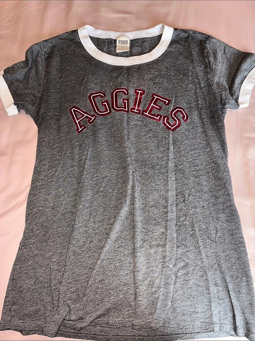 Texas A&M Aggies Victoria's Secret PINK Short Sleeve Logo Tee in Gray & White